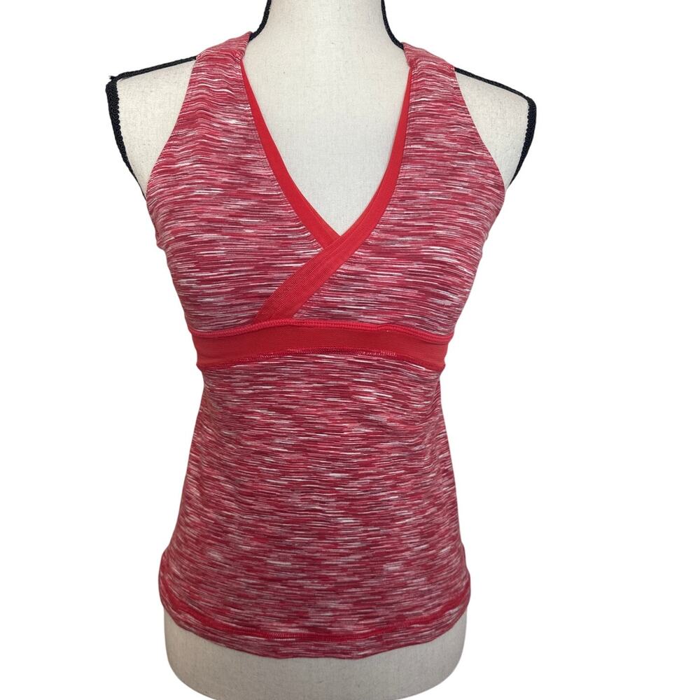 Lulumelon Women's 4 Pink Space Dye V-Neck Wrap Racerback Tank Activewear‎
